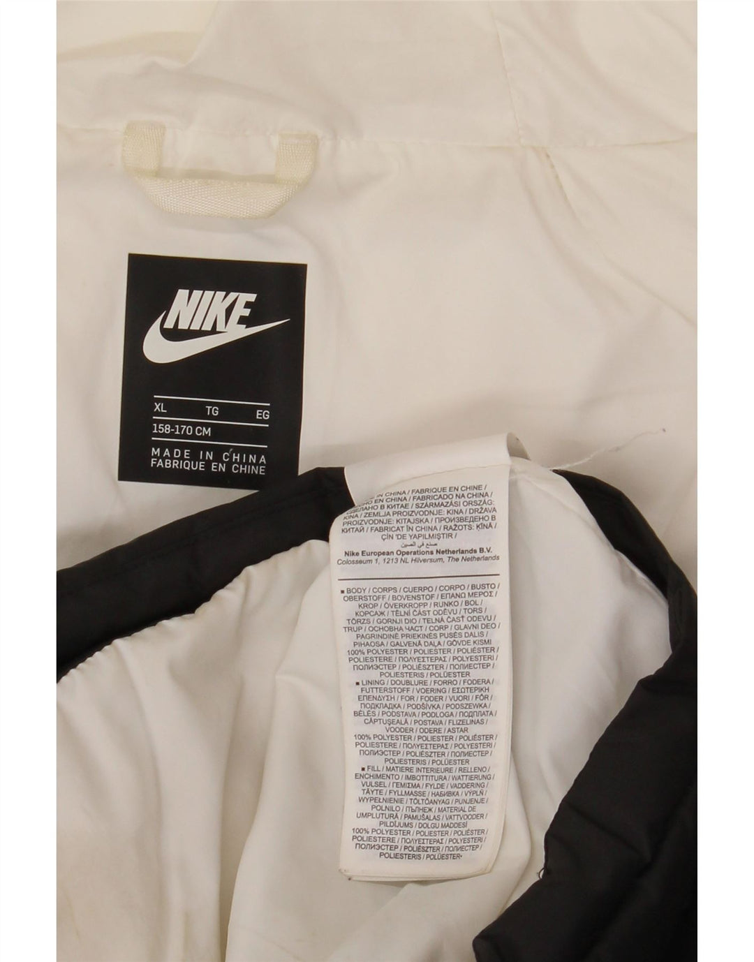 Chłopięca wyściełana kurtka z kapturem Nike 13-14 lat XL, wielokolorowa, z blokami kolorów