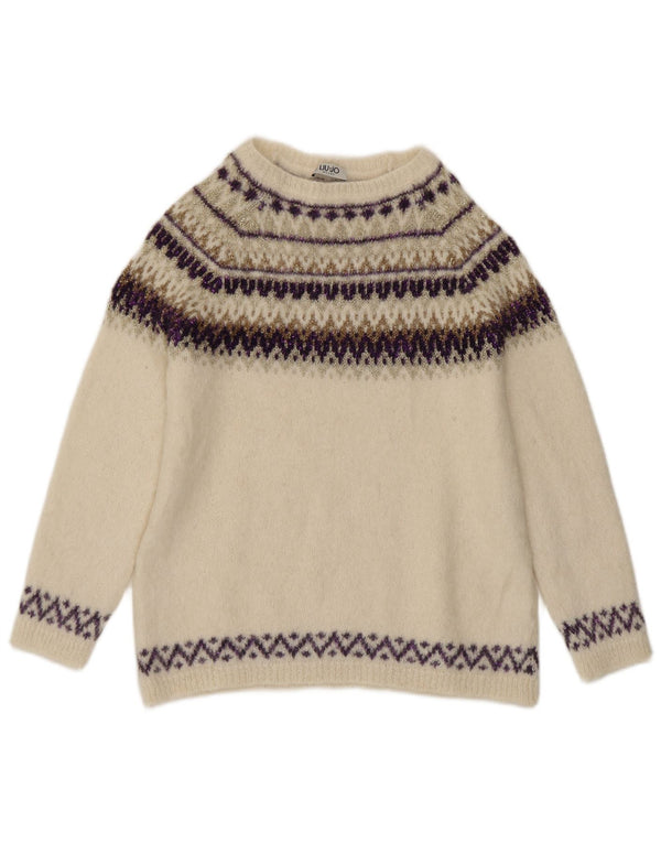 Damski sweter Liu Jo z dekoltem w łódkę UK 14 Średni biały Fair Isle