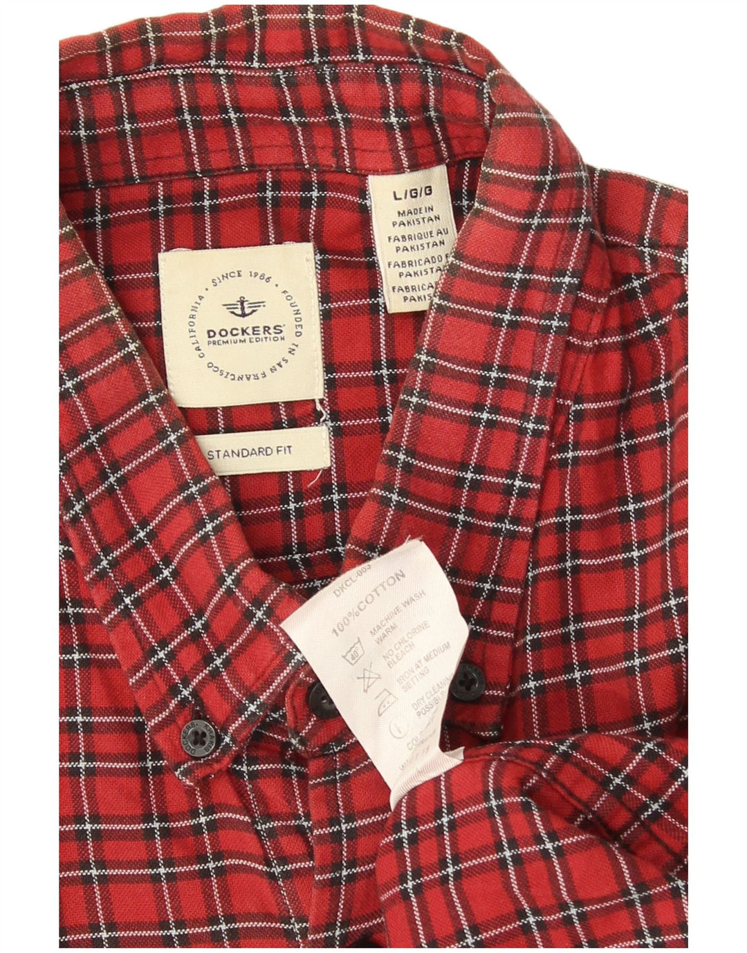 Męska koszula flanelowa Dockers o standardowym kroju, duża, bawełniana w czerwoną kratę