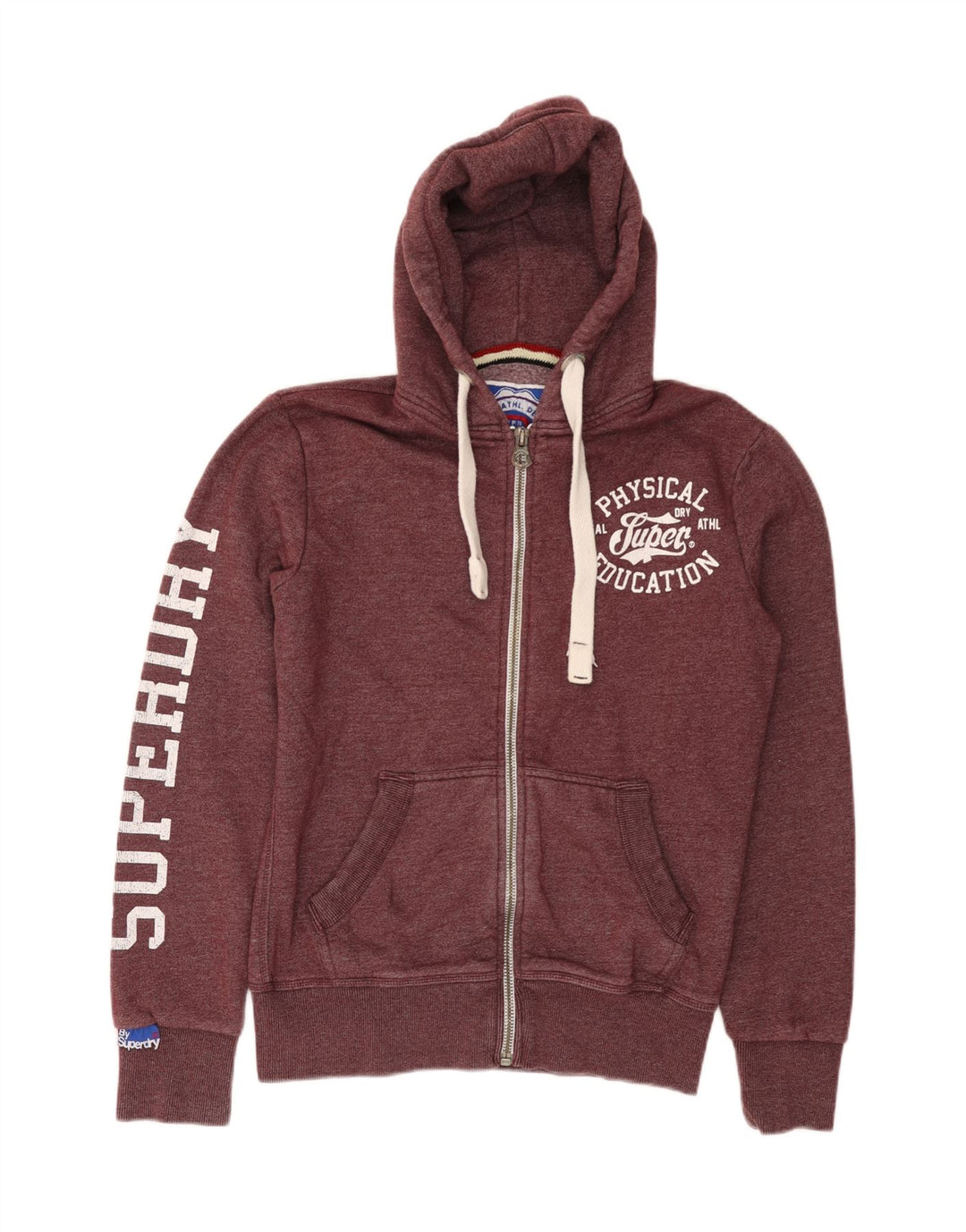SUPERDRY Męski sweter z kapturem i zamkiem błyskawicznym, mały, bordowy, bawełniany
