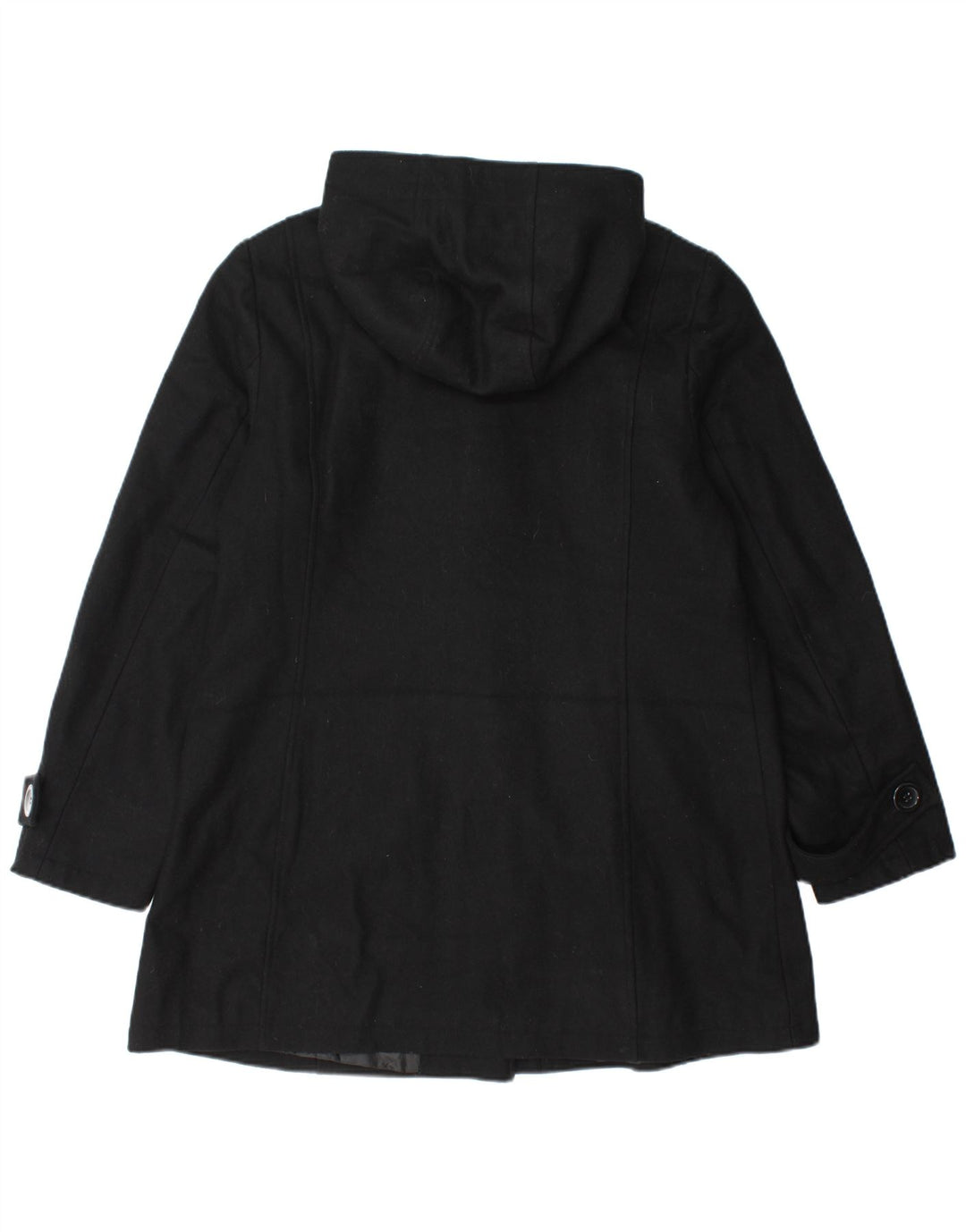 Vintage damski płaszcz z kapturem i kapturem UK 14, duża czarna wełna