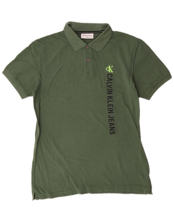 CALVIN KLEIN JEANS Męska koszulka polo o regularnym kroju z grafiką, średnia, bawełniana khaki