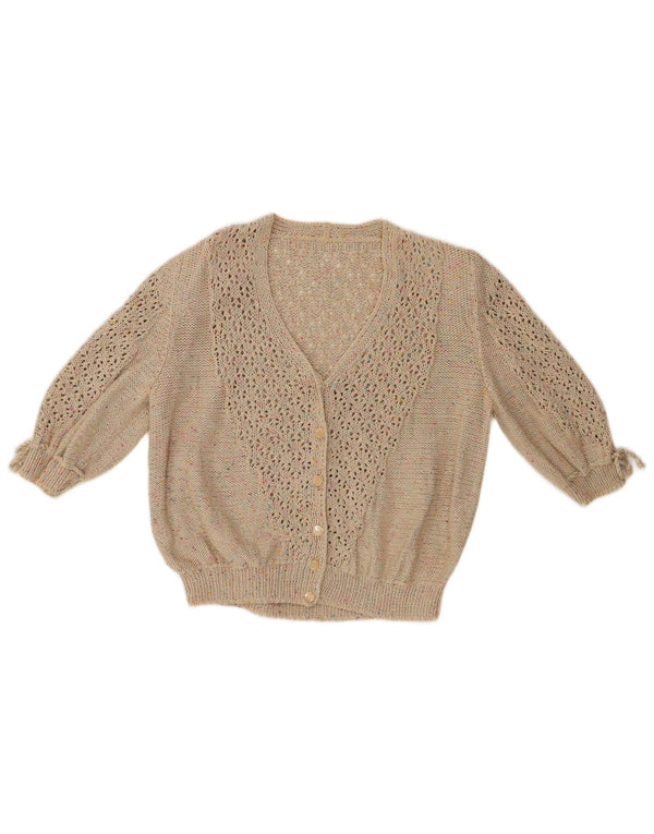 VINTAGE Womens 3/4 Sleeve Cardigan Sweater UK 12 Medium Beige Flecked