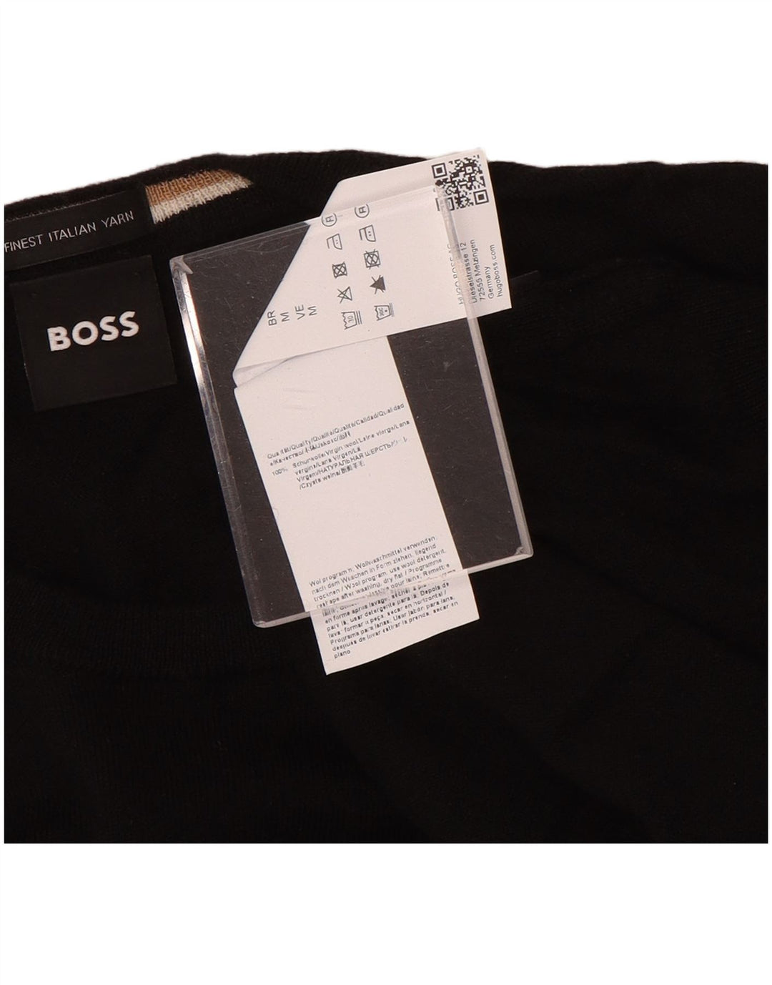 Męski sweter z okrągłym dekoltem Hugo Boss, średnia czarna wełna