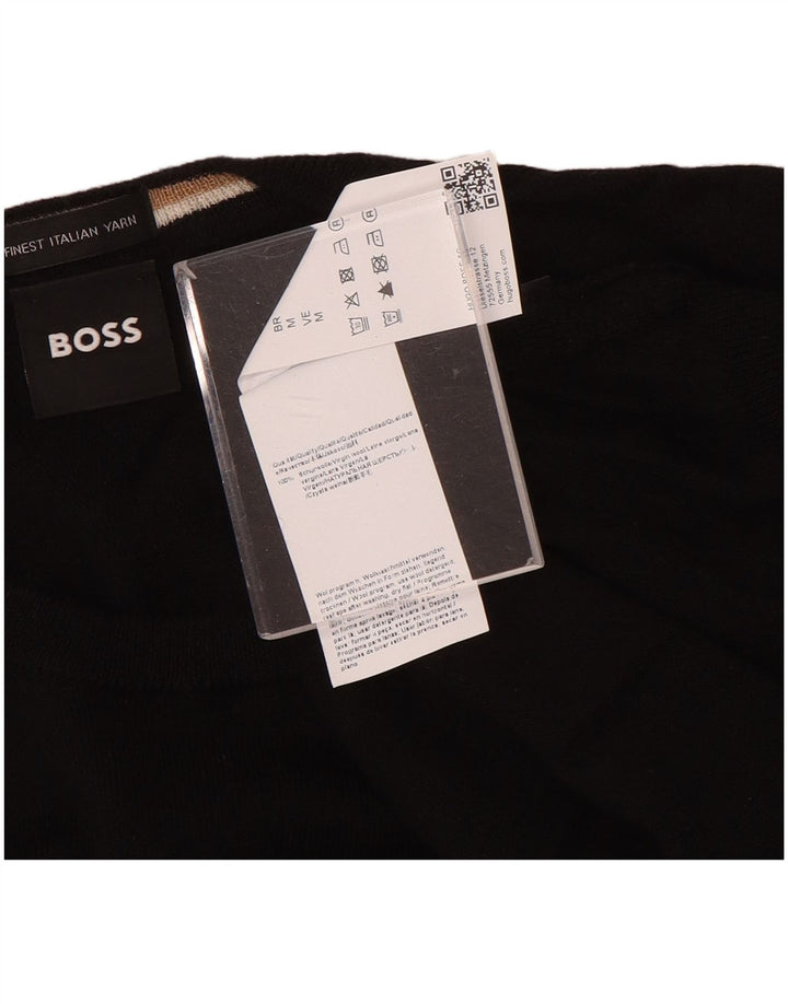 Męski sweter z okrągłym dekoltem Hugo Boss, średnia czarna wełna