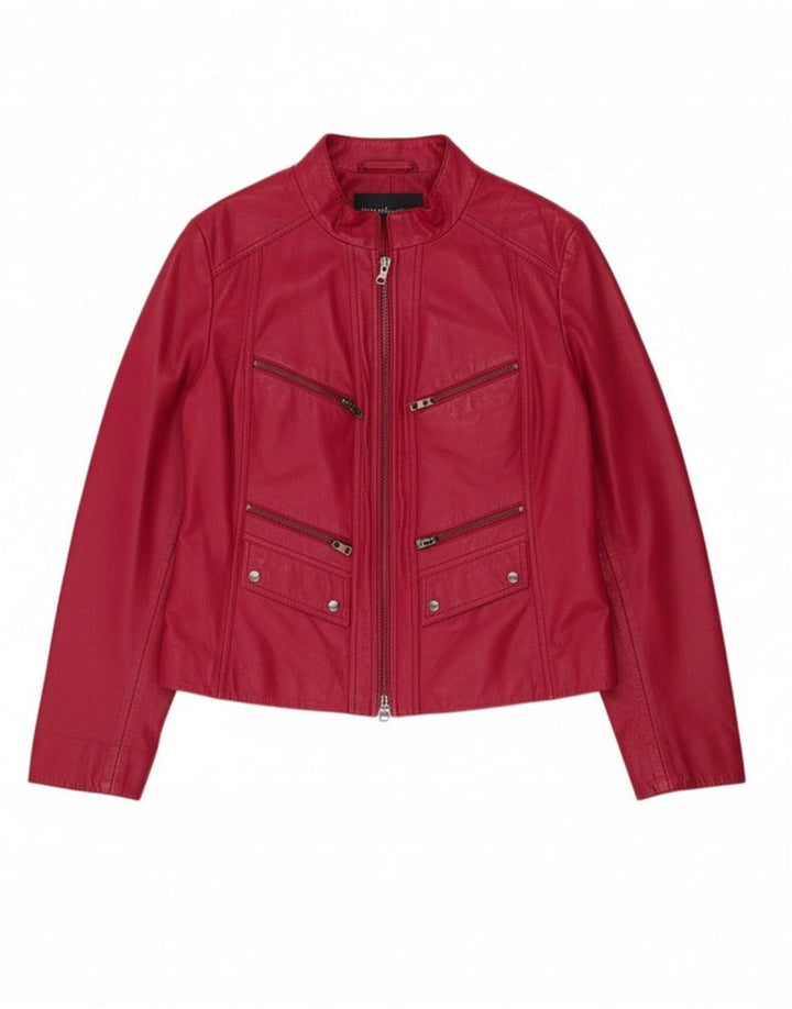 DANIER Womens Crop Leather Jacket UK 24/26 XL Pink Leather