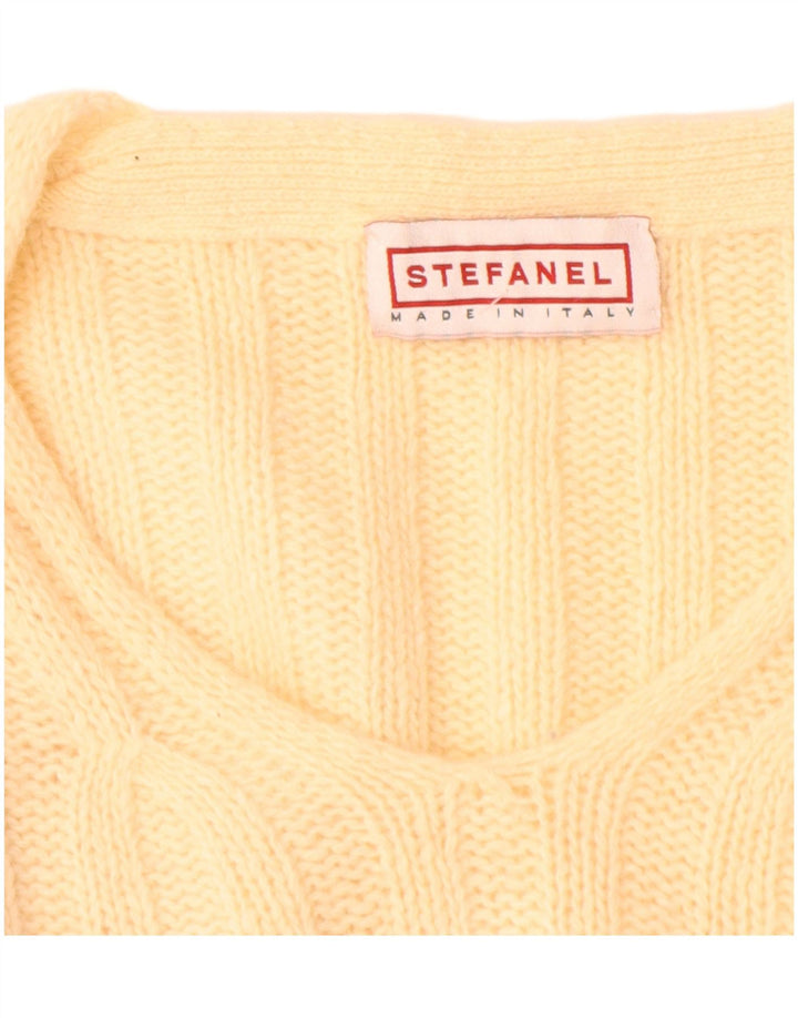 Sweter damski Stefanel z dekoltem w kształcie litery V, UK 14, duży, żółty