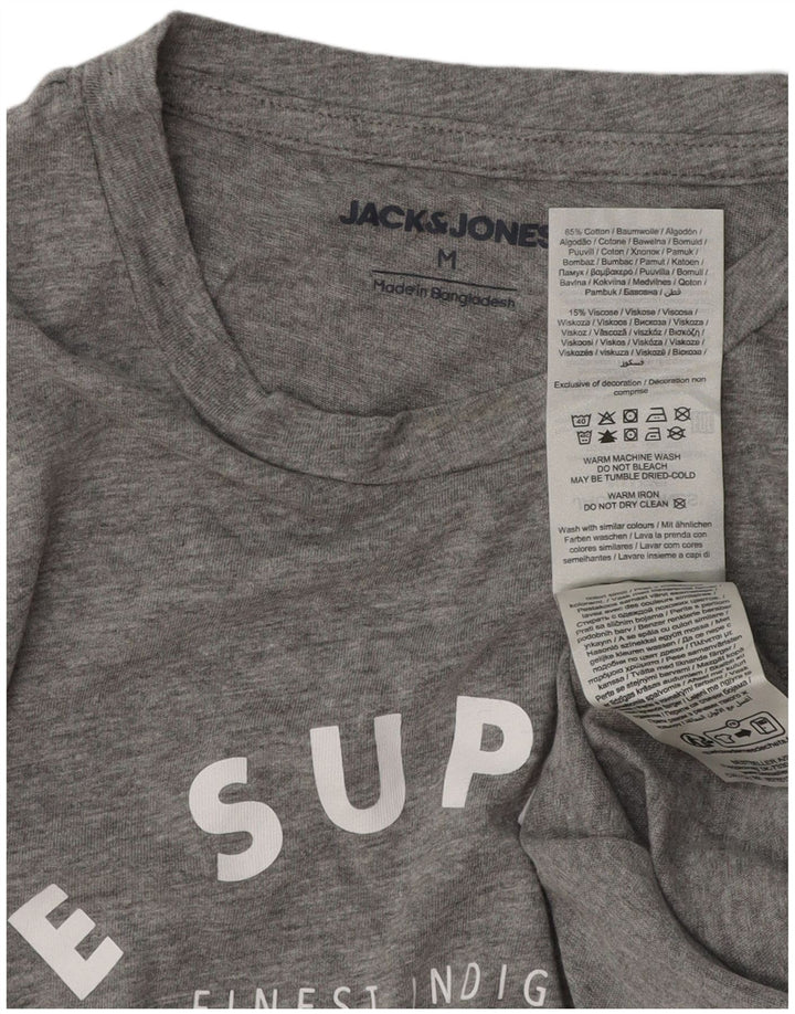 Męska koszulka z grafiką JACK & JONES, średnia szara bawełna