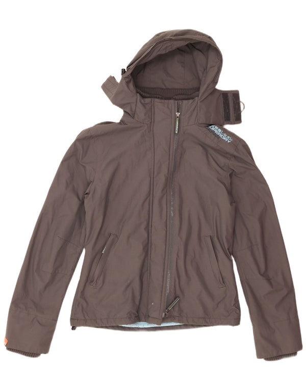 Damska wiatrówka z kapturem Superdry Graphic UK 14, duży, szary nylon