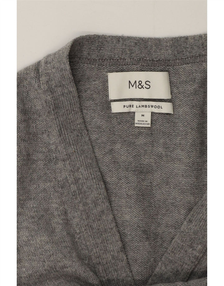 MARKS & SPENCER Męski sweter kardigan Średnioszary, cętkowany owcza wełna