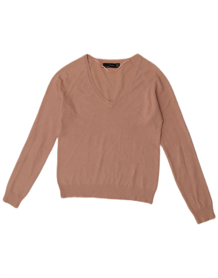Damski sweter Zara z dekoltem w kształcie litery V, UK 12, średni róż