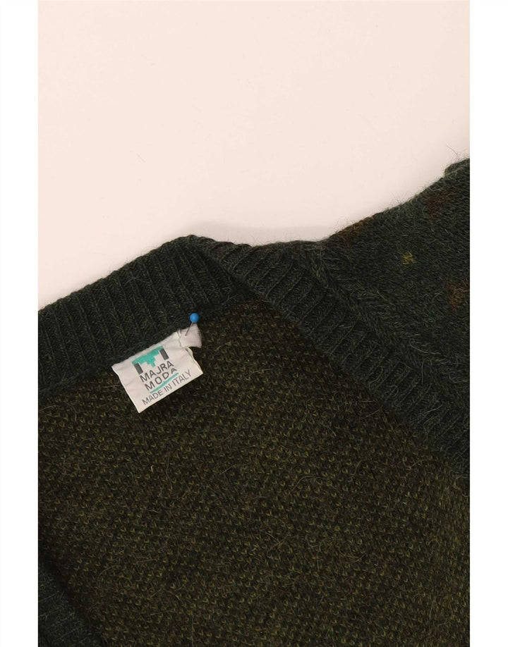 Vintage męski sweter rozpinany, duży, zielony Fair Isle