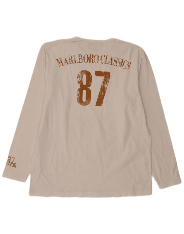 Marlboro Classics Męski graficzny top z długim rękawem XL, biała bawełna