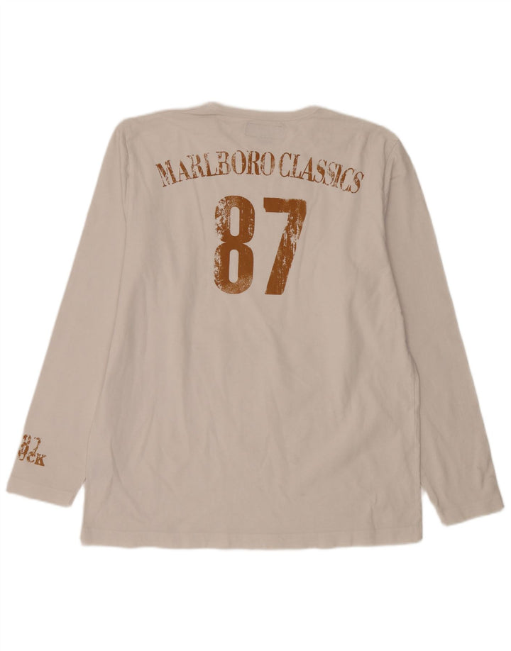 Marlboro Classics Męski graficzny top z długim rękawem XL, biała bawełna