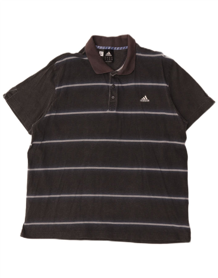 Męska koszulka polo Adidas, średnia, czarna bawełniana w paski