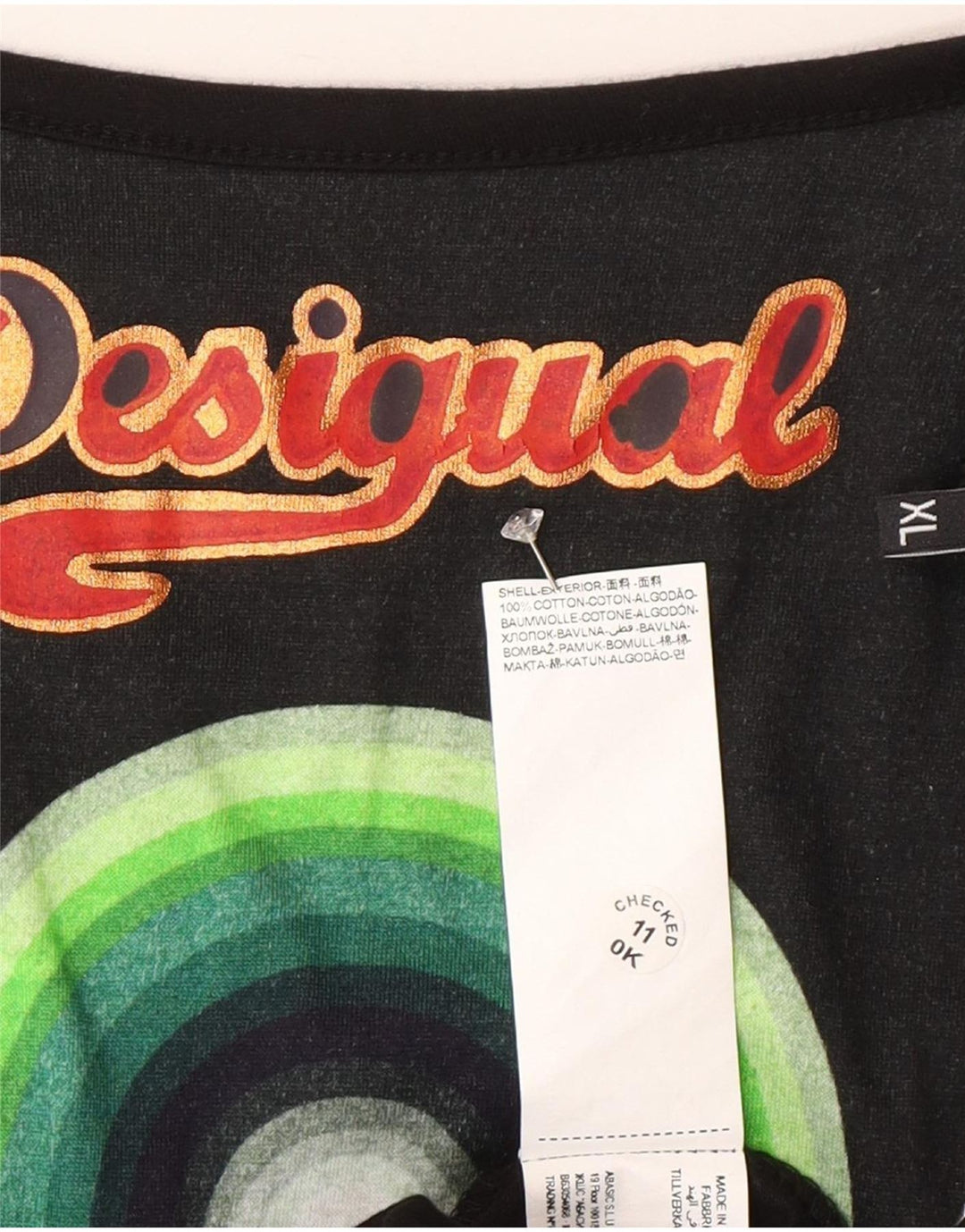 Desigual damska sukienka Empire z abstrakcyjnym wzorem graficznym XL, czarna, nowoczesna