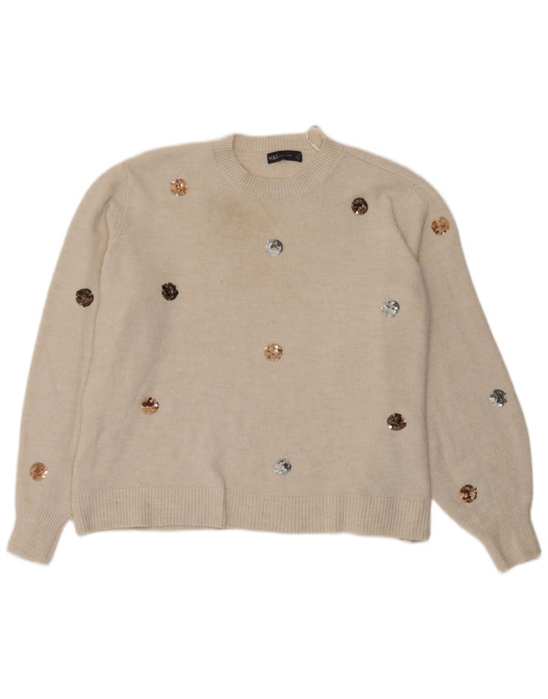 Marks & Spencer Damski sweter z okrągłym dekoltem, UK 18 XL, w kolorze złamanej bieli, w kropki