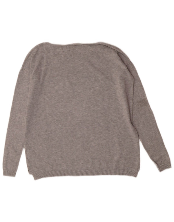 Damski sweter Guess z grafiką, oversize, z dekoltem w łódkę, UK 4 XS, szary