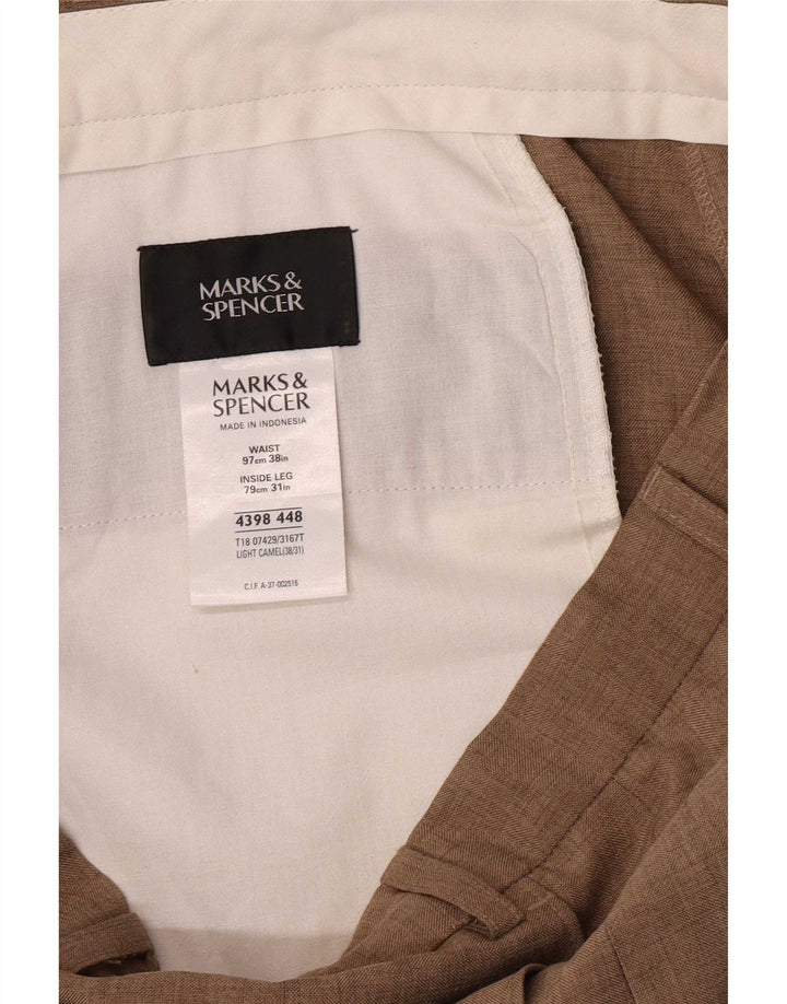 Męskie proste spodnie garniturowe MARKS & SPENCER W38 L31 Beżowy poliester