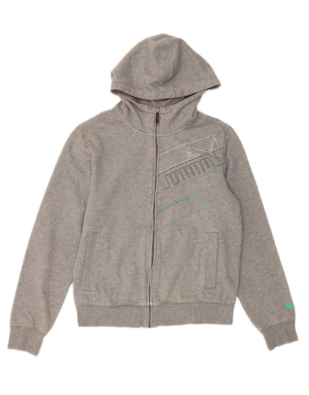 PUMA Mens Graphic Zip Hoodie Sweater Small Grey Cotton