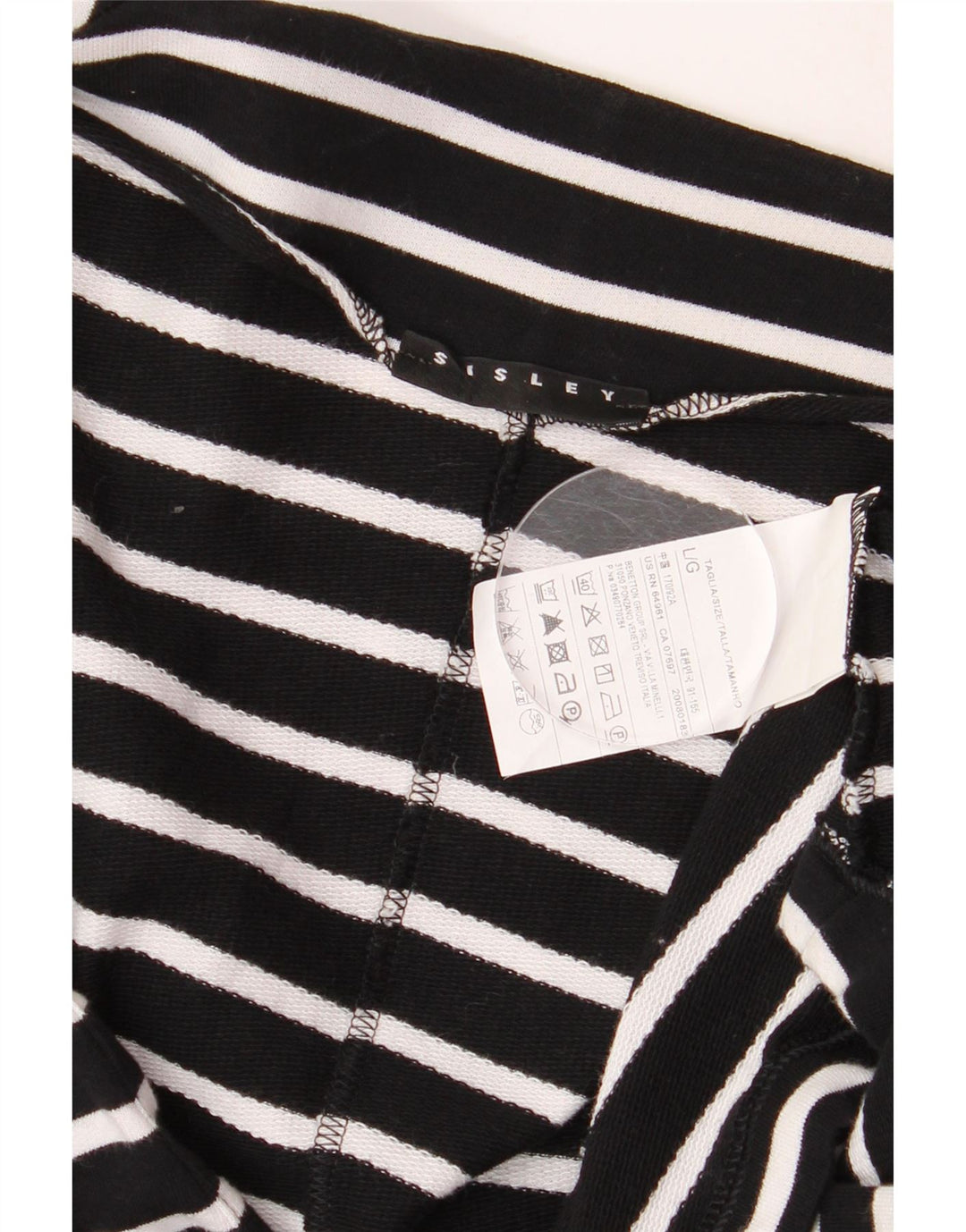 Sweter damski Sisley z otwartym kardiganem UK 16, duży, czarny, bawełniany w paski