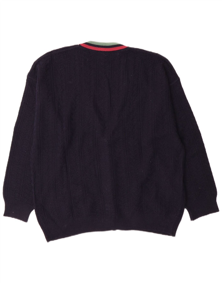 Męski sweter rozpinany White Stuff Średni granatowy wełniany wzór w paski