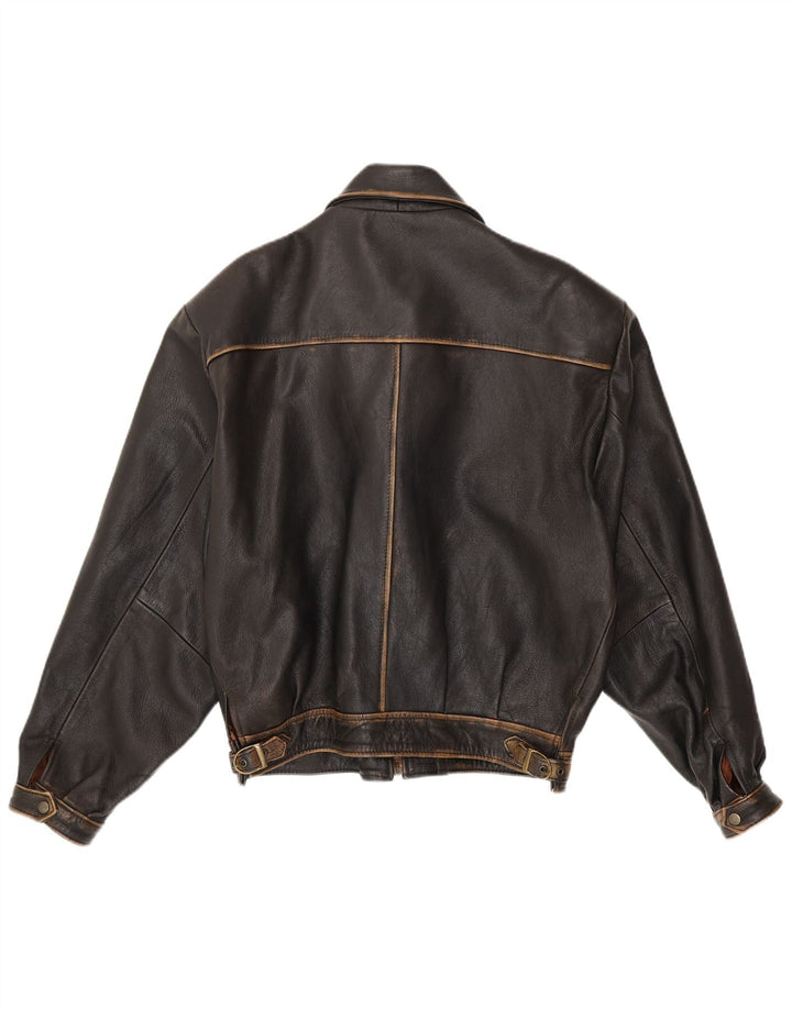 Vintage męska luźna skórzana kurtka bomber UK 38 średniej czarnej skóry
