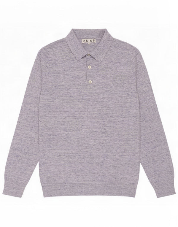Reiss Męski sweter polo, mały, niebieski, nakrapiany, bawełniany