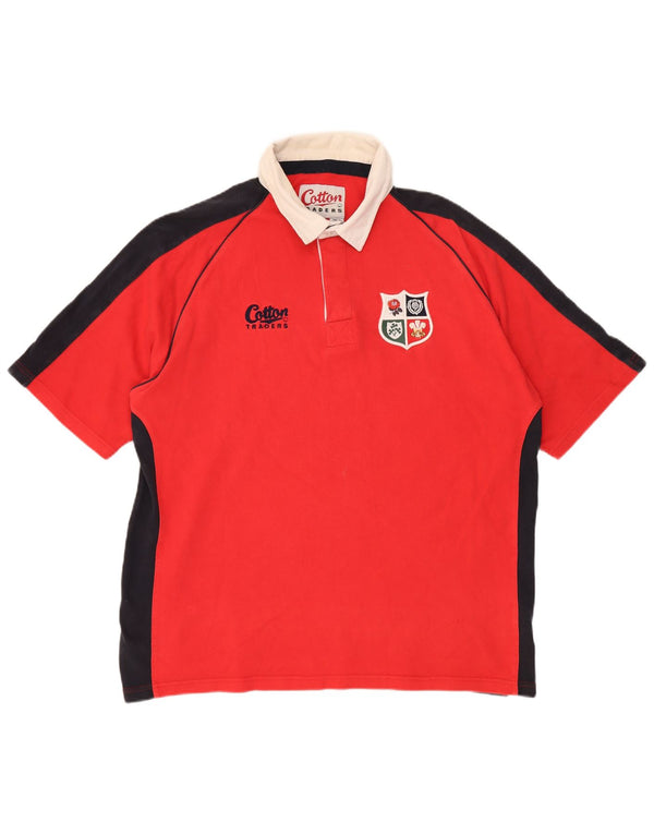 Cotton Traders Mens Graphic Polo Shirt 2XL Red Colourblock Cotton