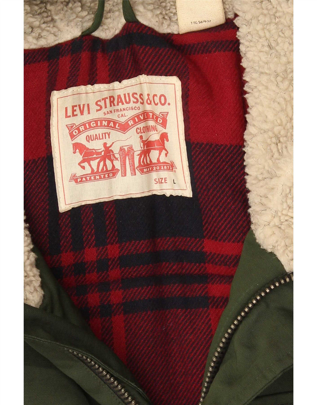 Męska ocieplana kurtka z kapturem Levi's UK 40, duża, zielona bawełna
