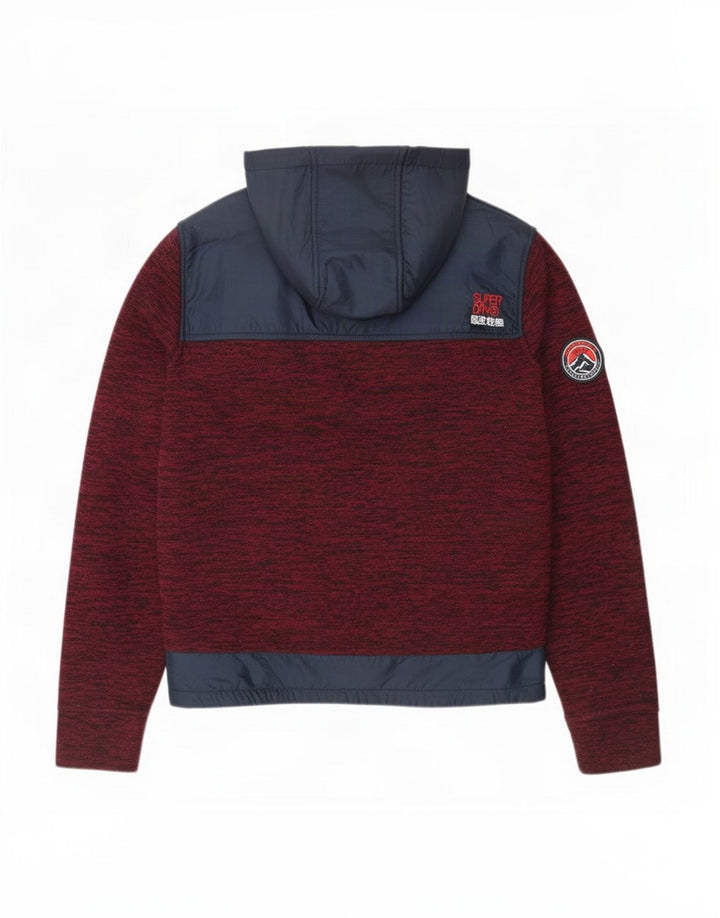 Męski sweter z kapturem i zamkiem Superdry, duży, bordowy poliester w blokach kolorów