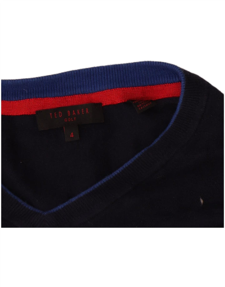 Męski sweter Ted Baker z dekoltem w kształcie litery V, rozmiar 4, duży granatowy