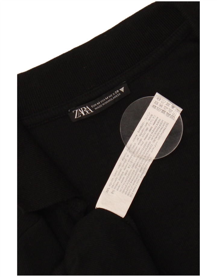 Damska sukienka polo z długim rękawem ZARA UK 12, średnia czarna bawełna