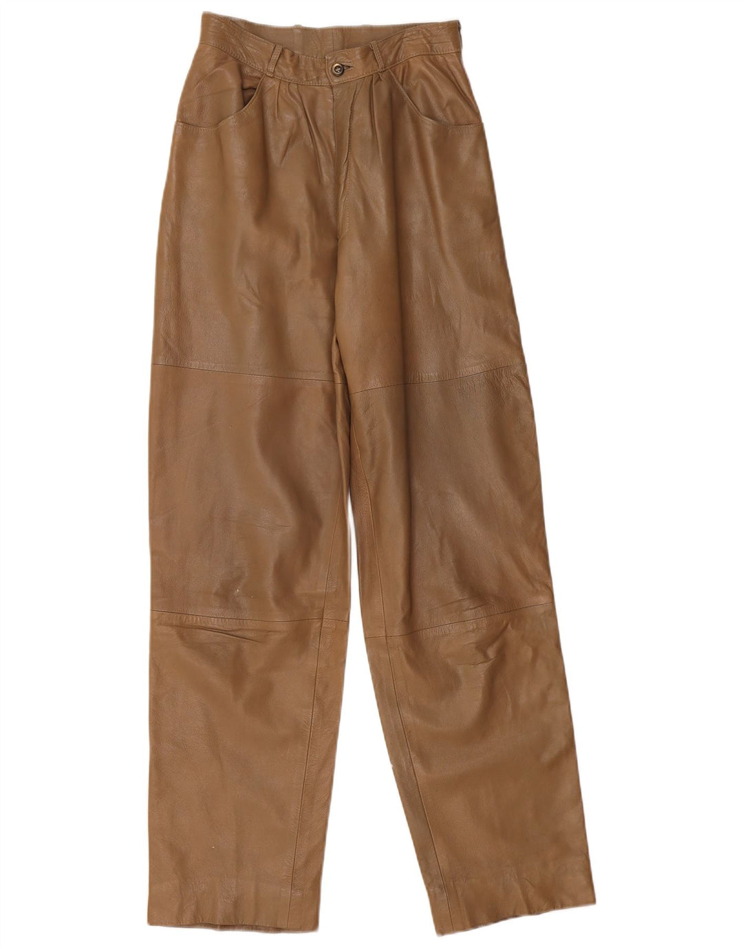 Damskie spodnie skórzane VINTAGE o luźnym kroju W26 L32 Beżowe