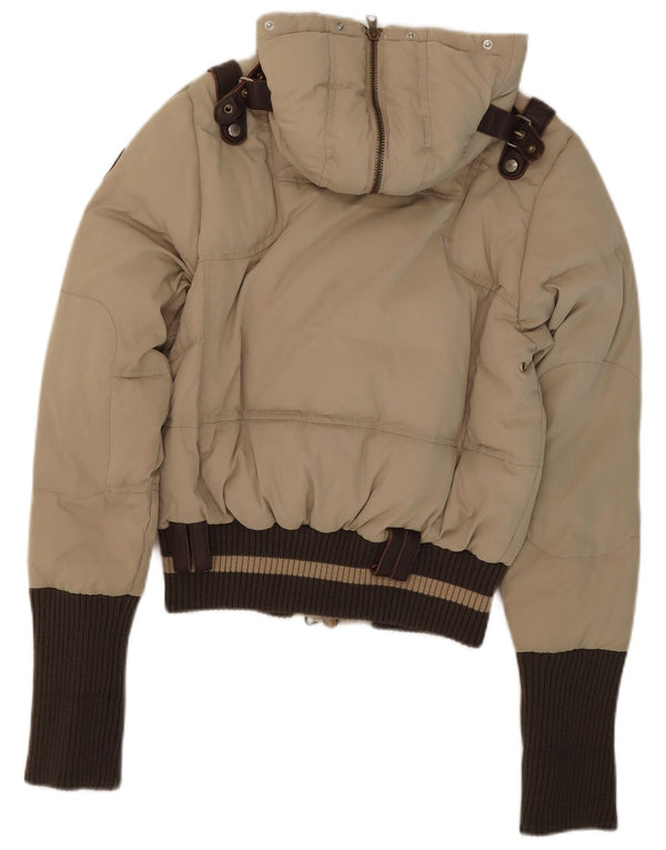 Frankie Morello Womens Hooded Padded Jacket IT 42 Small Beige Polyester