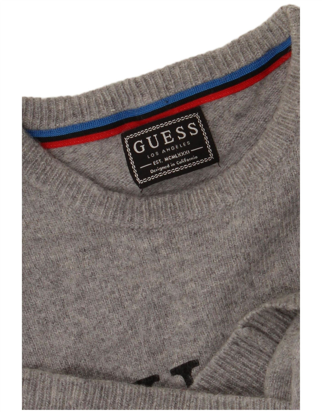 Męski sweter Guess z okrągłym dekoltem, mały, szary