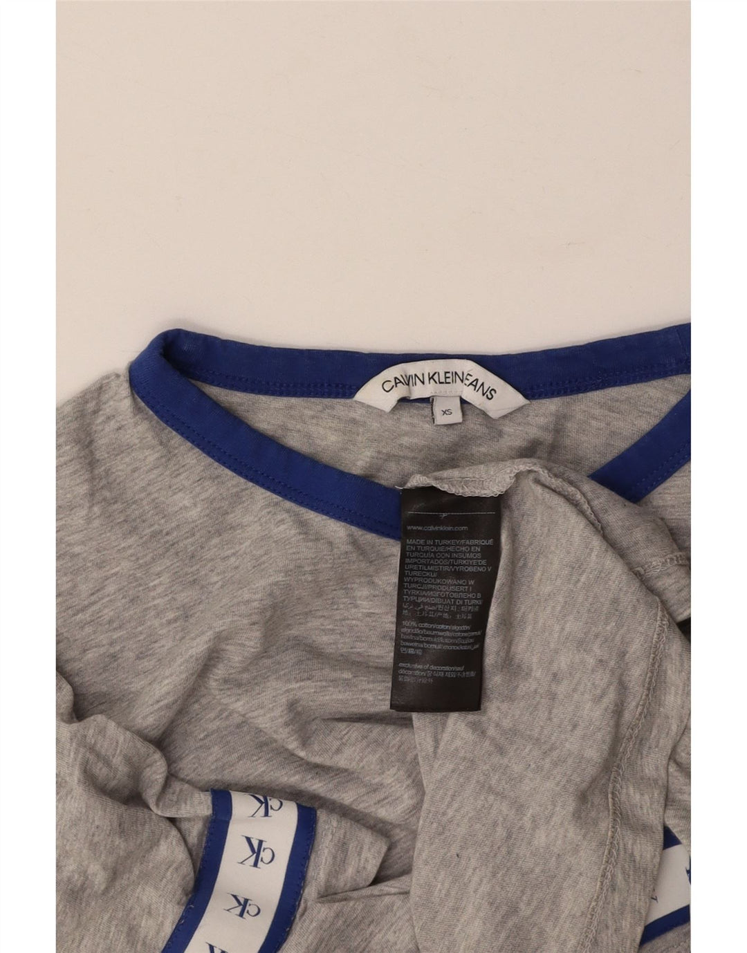 CALVIN KLEIN Damski t-shirt z grafiką Crop Top UK 6 XS, szary, bawełniany