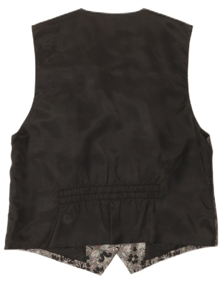 VINTAGE Womens Waistcoat IT 42 Medium Silver Floral Polyester