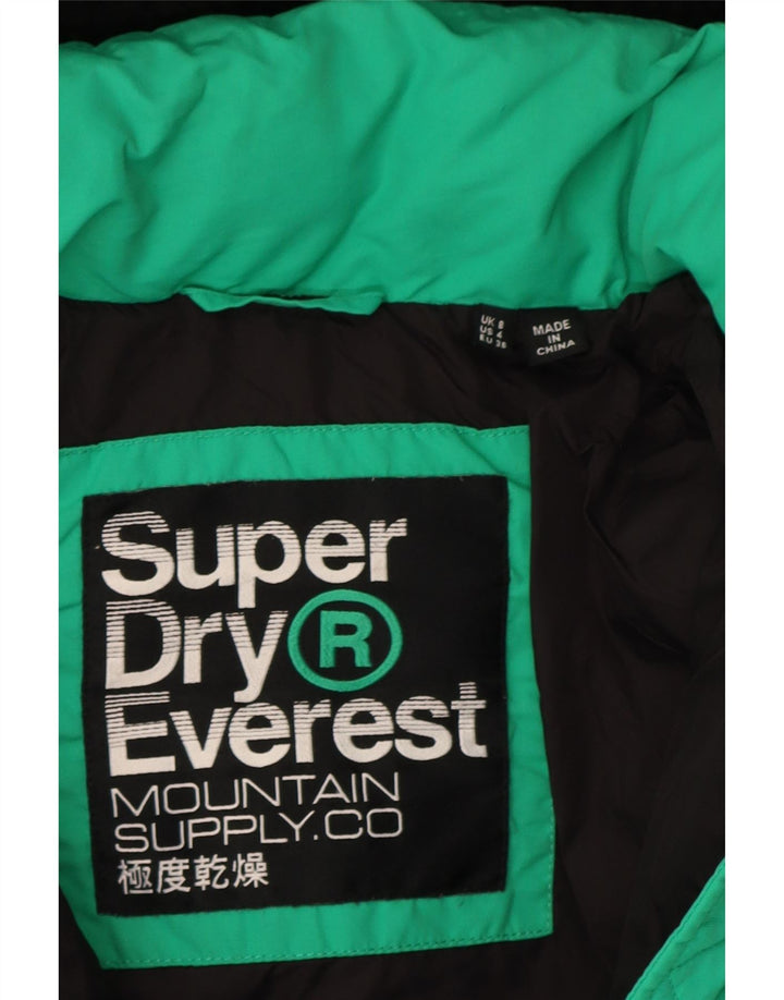 Damska kurtka Superdry z kapturem, oversize, wyściełana UK 8, mała, zielona, z blokami kolorów