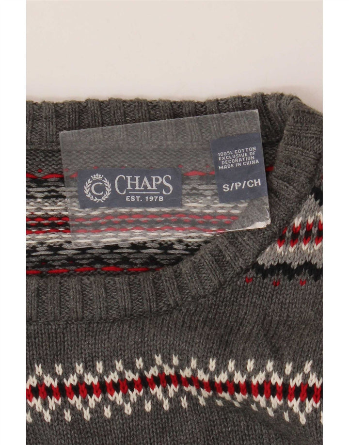 Męski sweter z dekoltem w łódkę Chaps, mały, szary, bawełniany Fair Isle