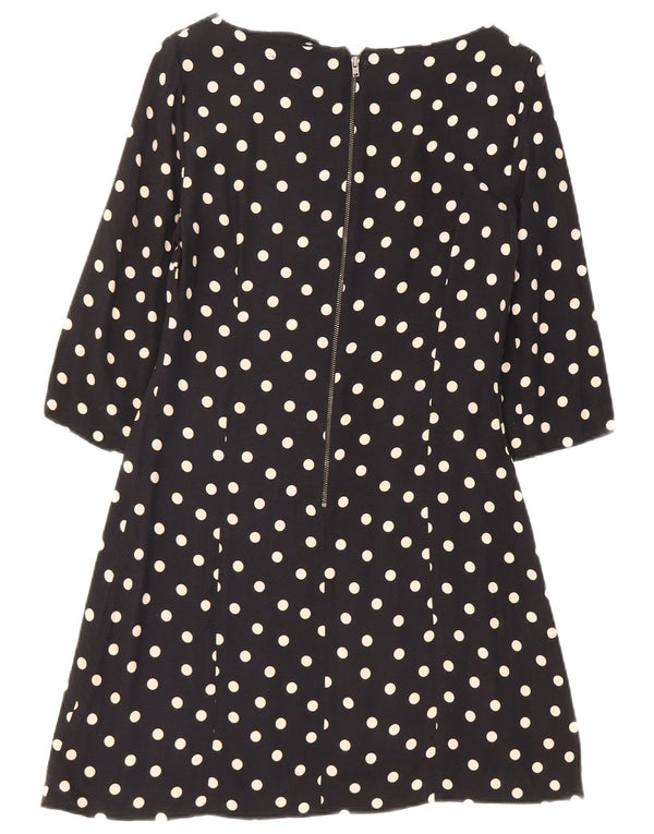 Zara Womens 3/4 Sleeve A-Line Dress UK 10 Small Navy Blue Polka Dot