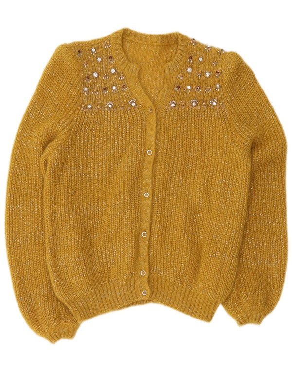 Sweter damski w stylu vintage, UK 12, średni, żółty, nakrapiany