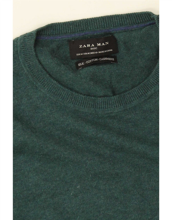Męski sweter Zara z okrągłym dekoltem, średni zielony jedwab