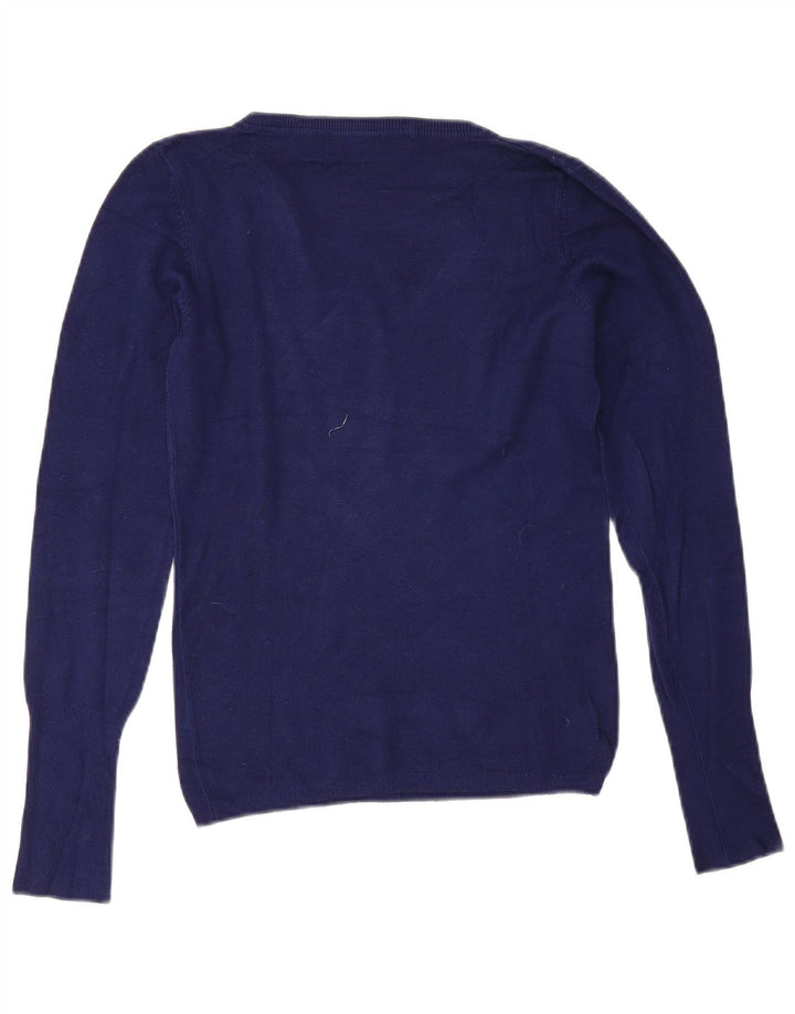 Sweter damski Zara z dekoltem w kształcie litery V, UK 12, średni granatowy sztuczny jedwab