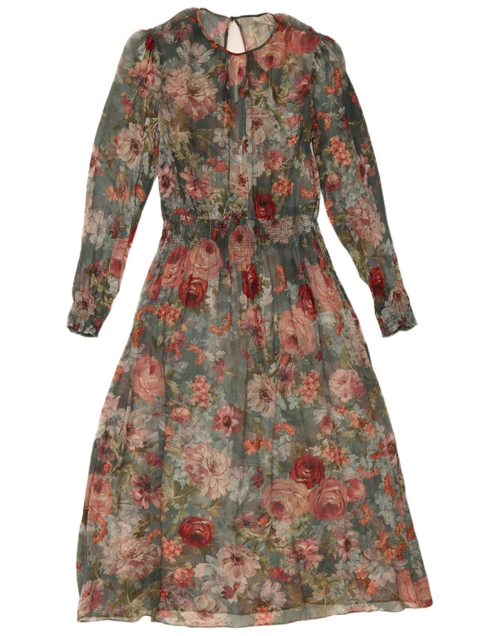 Damska sukienka maxi z długim rękawem VINTAGE UK 12 Średnio wielobarwny kwiatowy