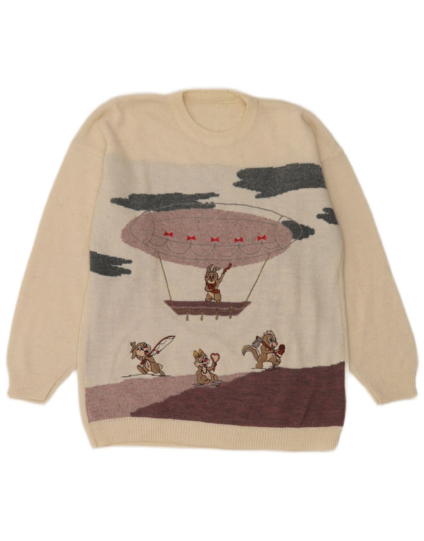 Vintage Womens Crew Neck Jumper Sweater UK 14 Medium Off White Cartoon