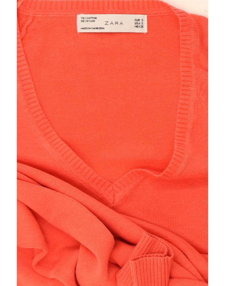 Sweter damski Zara z dekoltem w kształcie litery V, UK 10, mały, czerwony