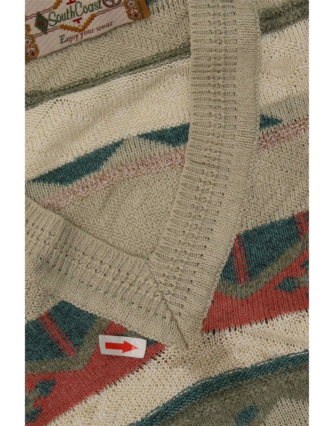 Męski sweter o regularnym kroju South Coast, duży, beżowy, geometryczny, retro