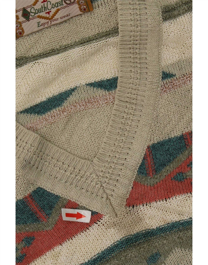 Męski sweter o regularnym kroju South Coast, duży, beżowy, geometryczny, retro