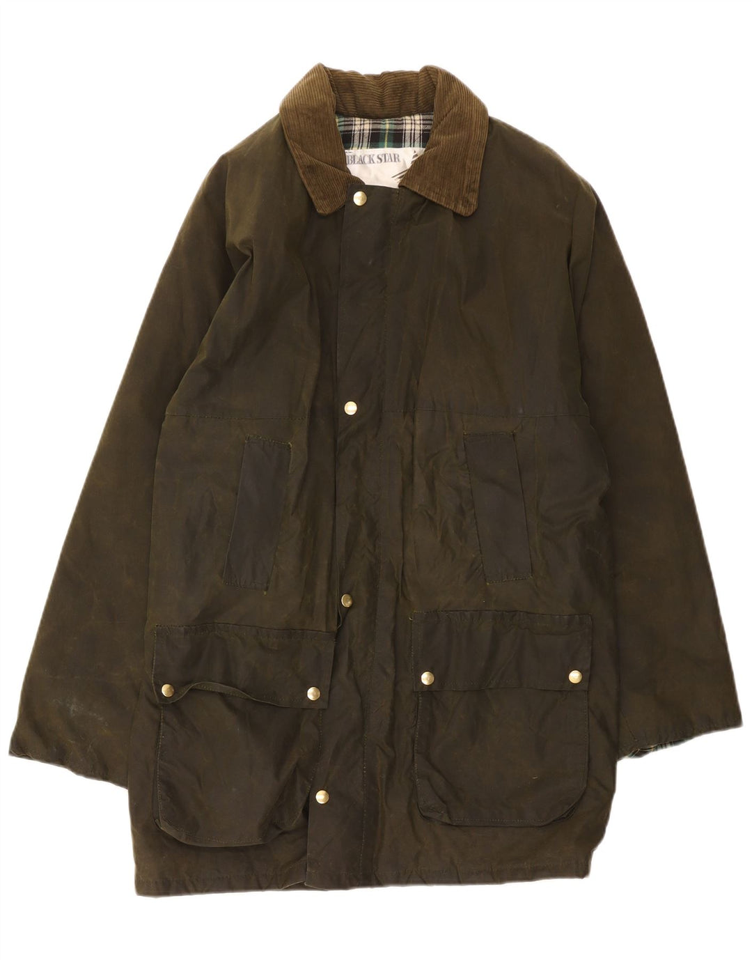 Vintage męski płaszcz z woskowanej bawełny UK 38 Medium Khaki